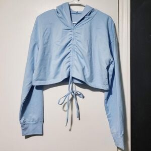ROMWE Light Blue Ruched Hoodie Crop Top Size Large